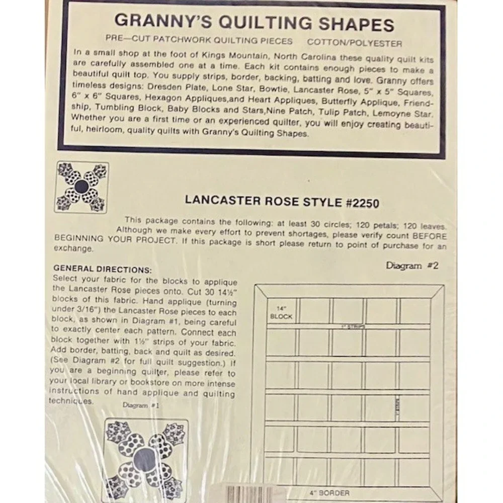 Granny's Quilting Shapes Kit Lancaster Rose style #2250 Pre Cut Dusty Rose/Mauve